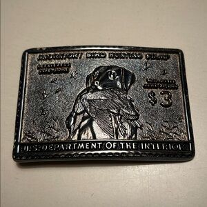 Vintage 1st Edition Stamp Belt Buckle Duck Labrador Retriever American Buckle Co